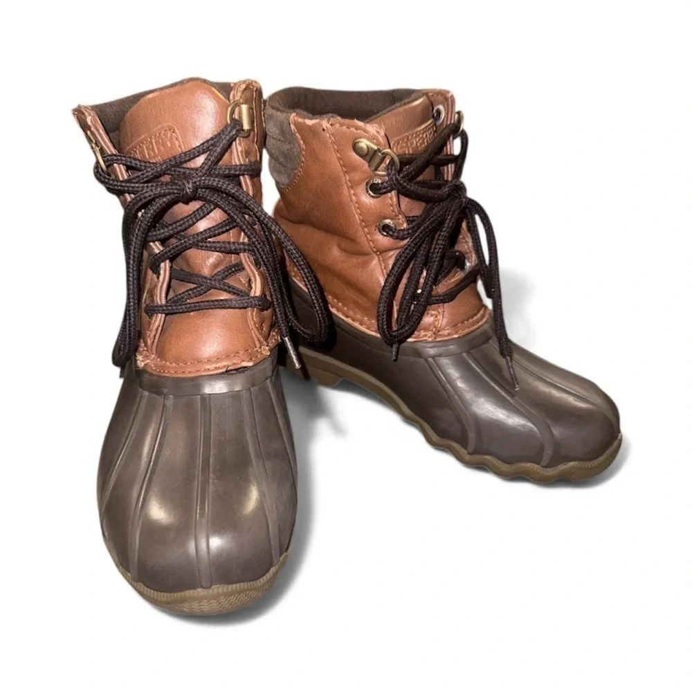 Sperry Boys Waterproof Duck Hunting Boots Size 2 Tan Brown Lace Up
